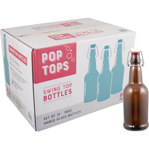 Pop Tops Swing Top Bottles - 16 oz Amber (Case of 12)